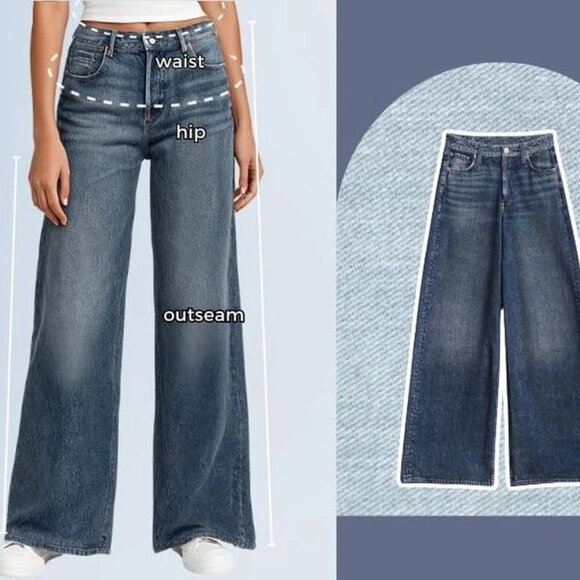 AnotherChill High-Waisted Wide-Leg Denim Sweatpant Jeans – Dark Wash – Sz Small - Picture 2 of 5